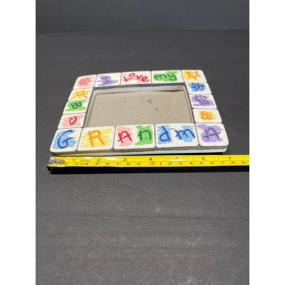 I Love My Grandma Ceramic Picture Frame 4x6 Colorful heart flower Crayon Design